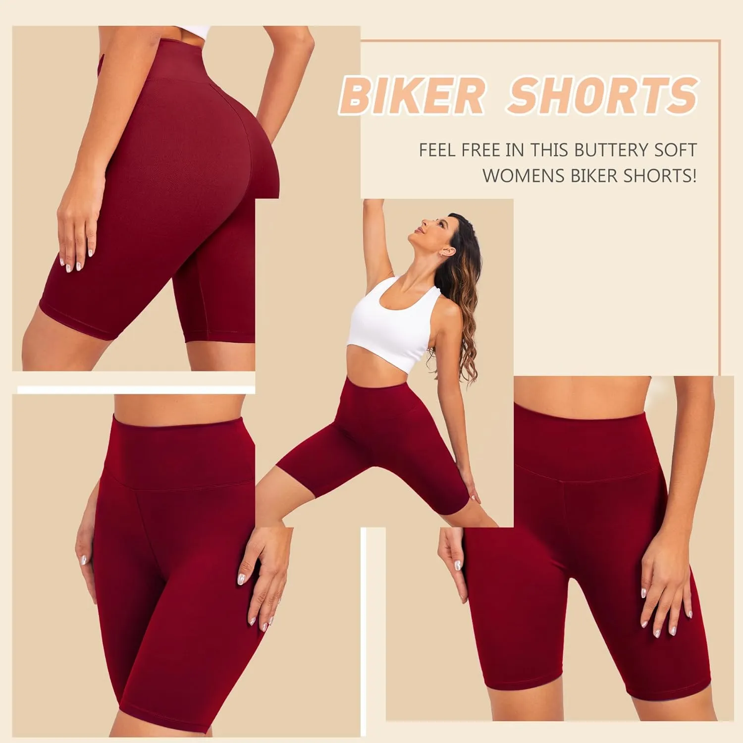 Natural Feelings 3 Pack Biker Shorts for Women-8" Workout Athletic Gym Sports Yoga Shorts Pants