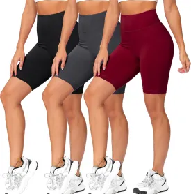 Natural Feelings 3 Pack Biker Shorts for Women-8" Workout Athletic Gym Sports Yoga Shorts Pants