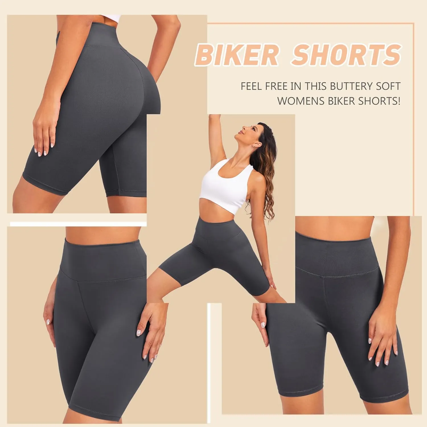 Natural Feelings 3 Pack Biker Shorts for Women-8" Workout Athletic Gym Sports Yoga Shorts Pants