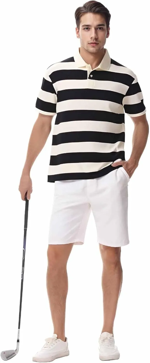 Polo Shirts for Men, Summer Sports Striped Short Sleeve Regular Moisture Wicking Dry Fit Golf Shirt, Sizes S-3XL