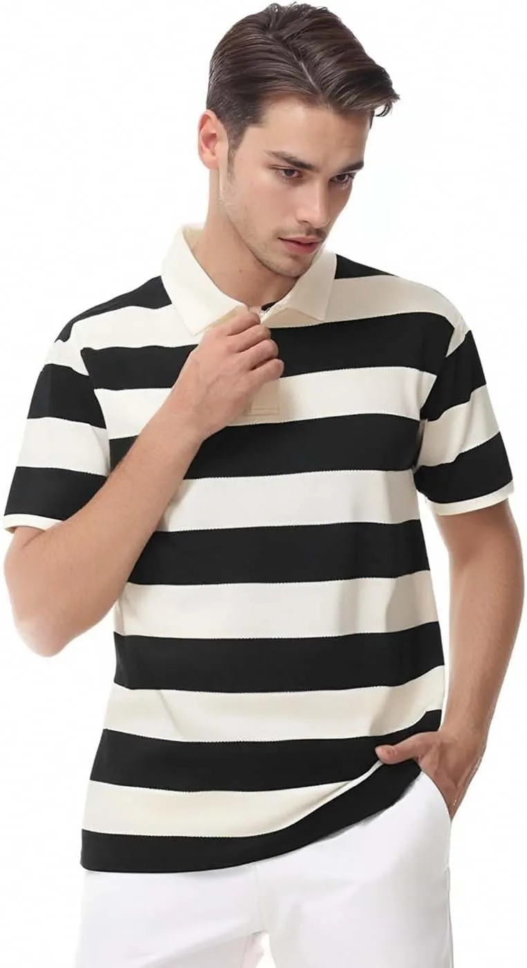 Polo Shirts for Men, Summer Sports Striped Short Sleeve Regular Moisture Wicking Dry Fit Golf Shirt, Sizes S-3XL