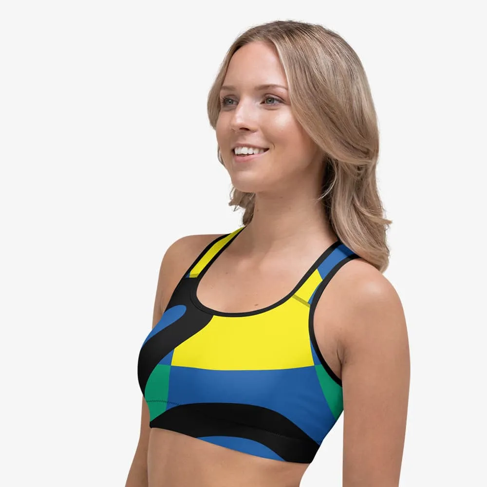 Printed Sports Bra "Surrealist" Yellow/Green/Blue