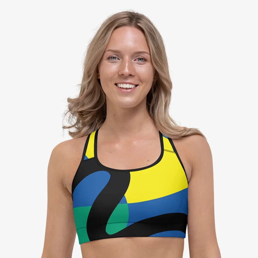 Printed Sports Bra "Surrealist" Yellow/Green/Blue