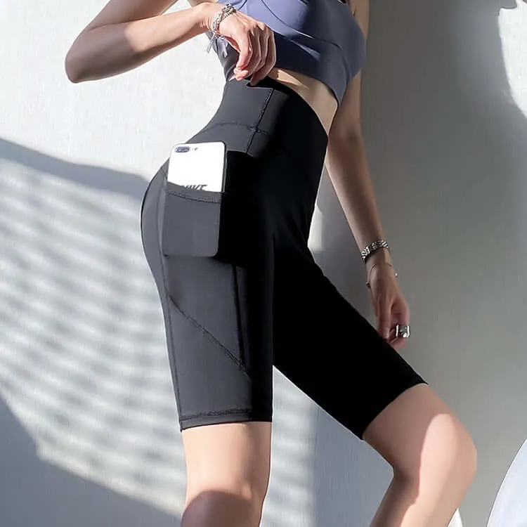 Sporty hip lift fitness pants elastic high waist thin sports five-point pants breathable, quick dry