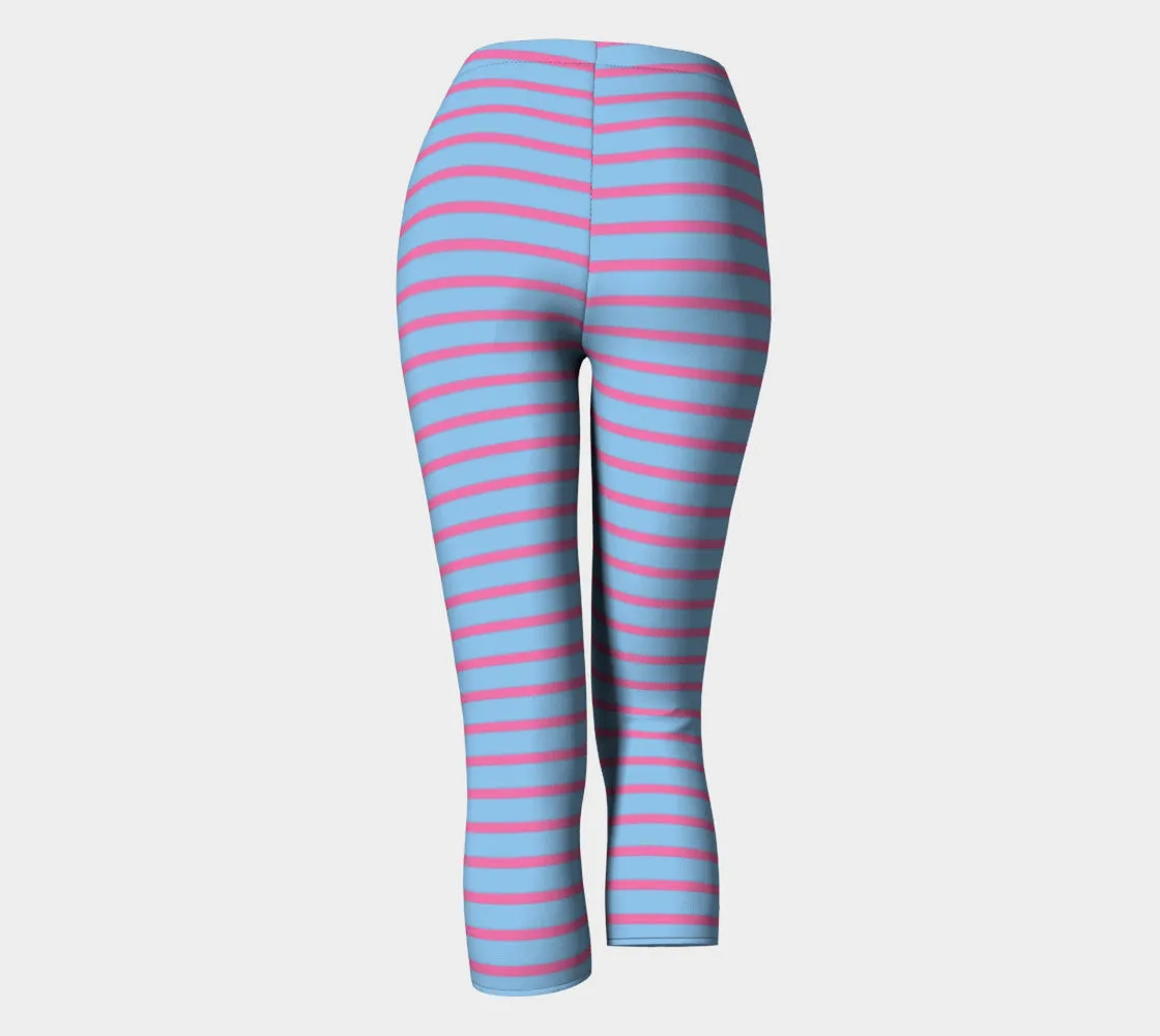 Striped Adult Capris - Pink on Light Blue