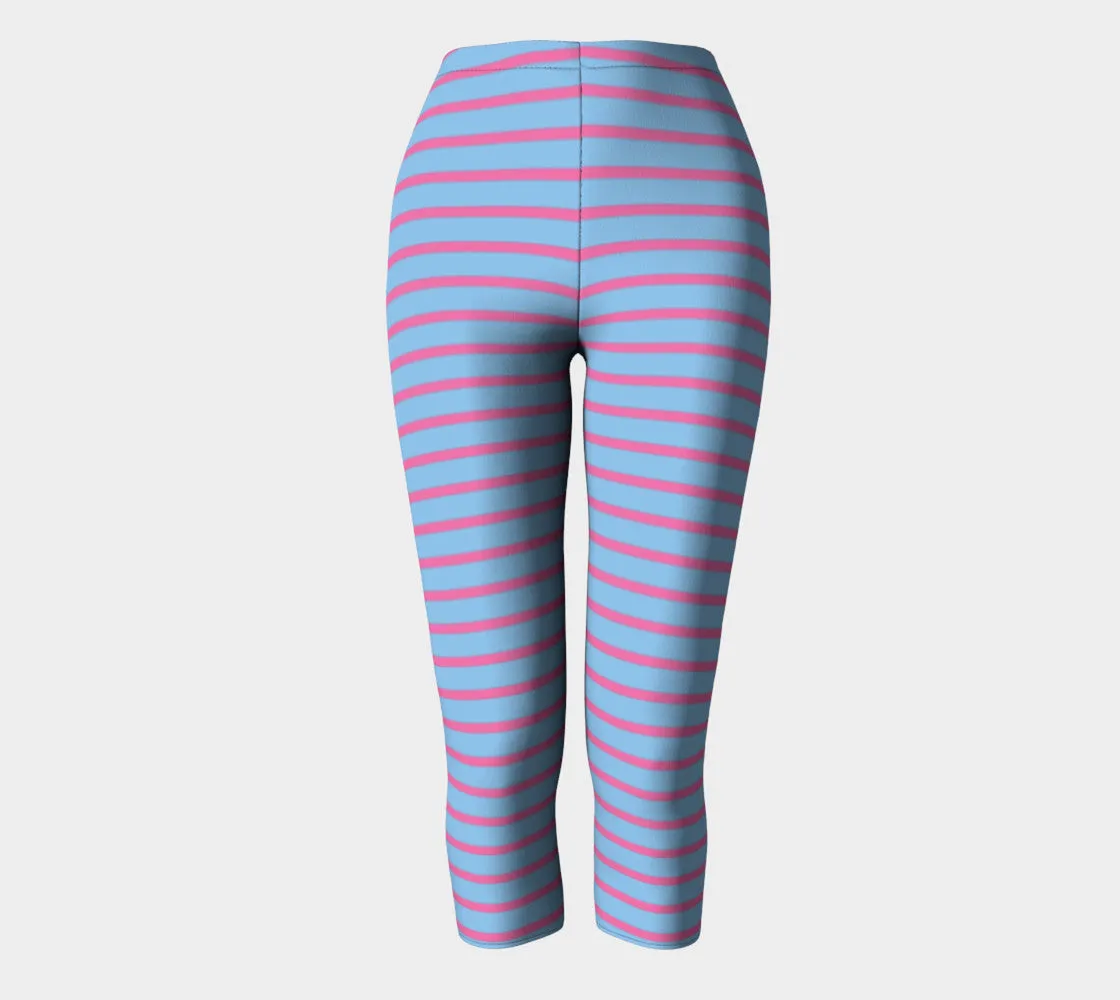 Striped Adult Capris - Pink on Light Blue