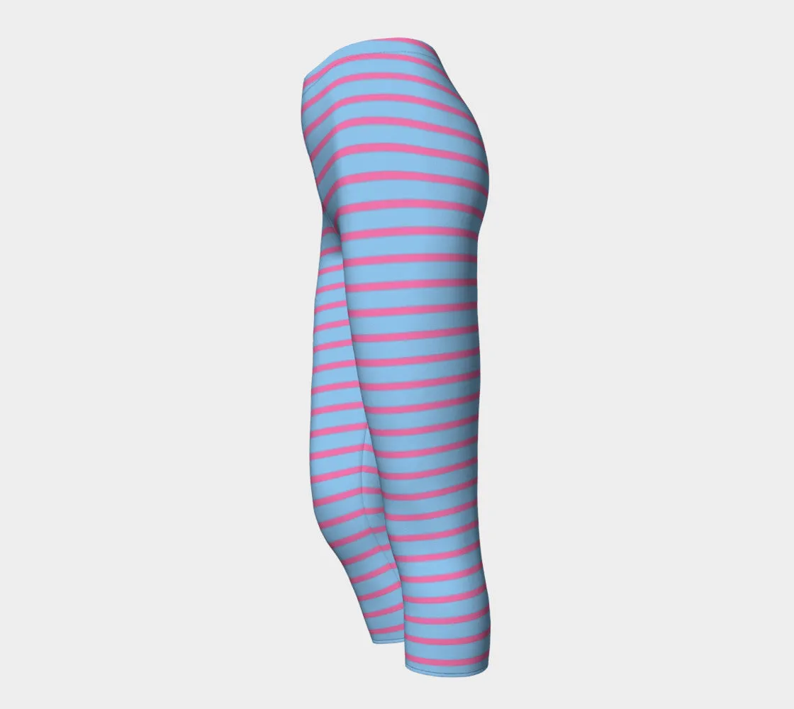 Striped Adult Capris - Pink on Light Blue