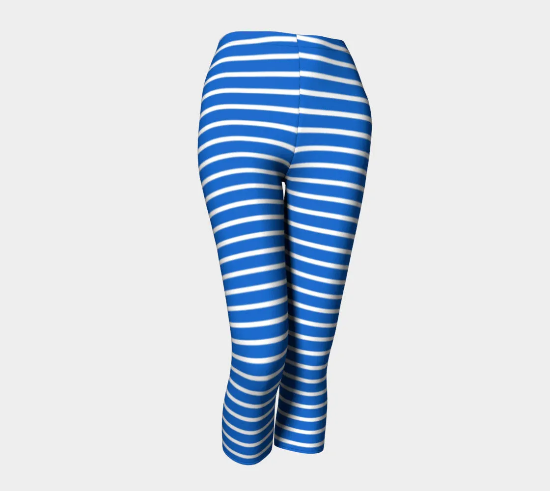Striped Adult Capris - White on Blue