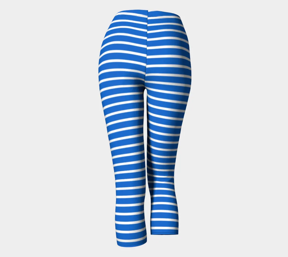 Striped Adult Capris - White on Blue