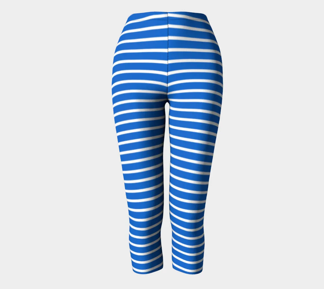 Striped Adult Capris - White on Blue