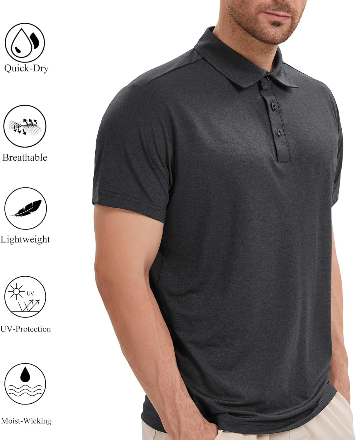 TELALEO 2 Pack Mens Polo Shirts UPF 50  Quick Dry Performance Golf Summer Shirts Collared Moisture Wicking
