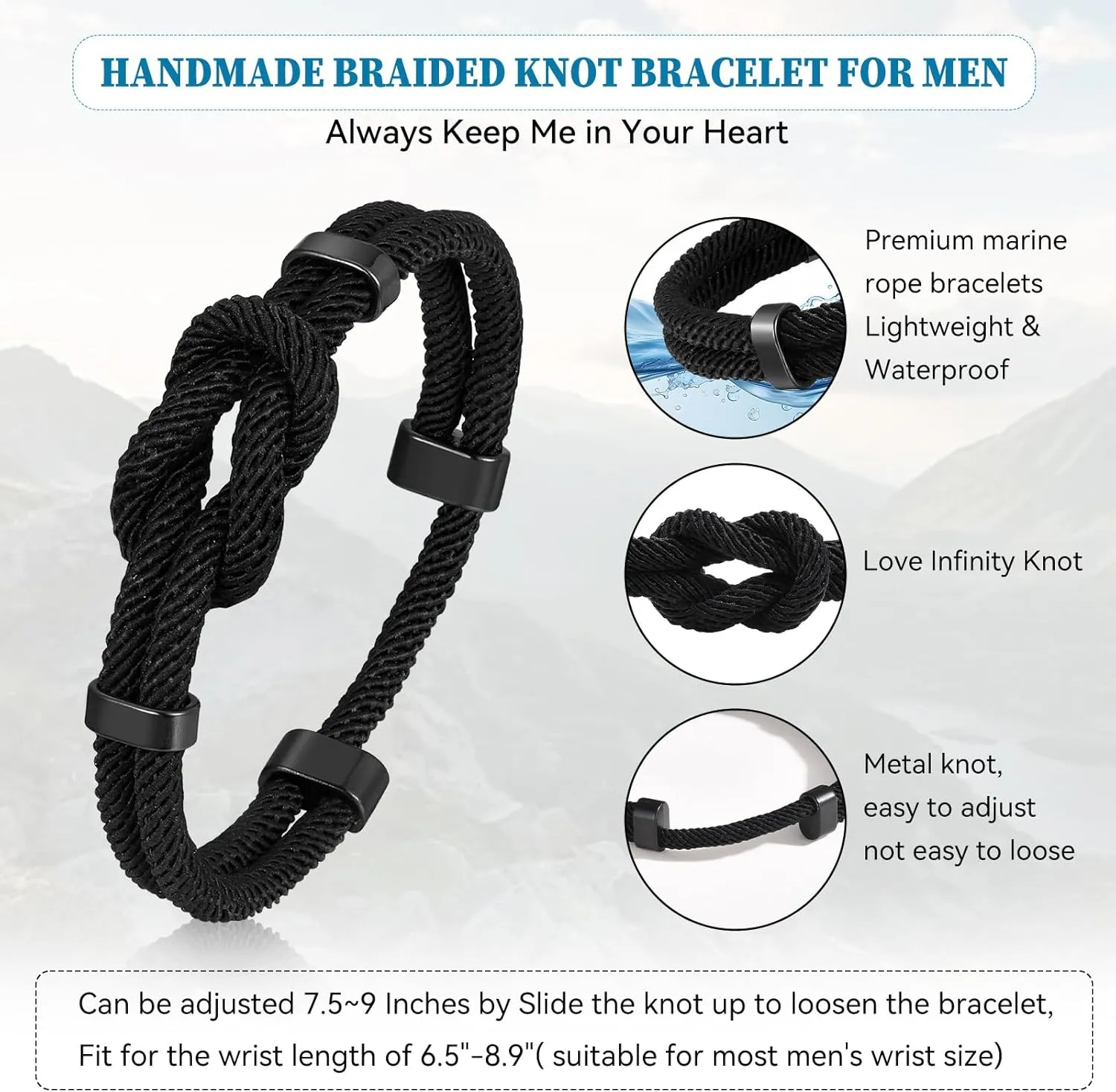 TempBeau Love Knot Bracelet Gift for Men - Braided Cord Rope Bracelets for Men,String Bracelet with Infinity Knot Anniversary Birthday Gifts
