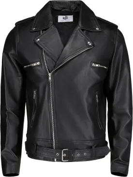 TLC leather biker jacket men - Black men's biker jacket with Notch Lapel Collar and Zipper Cuff