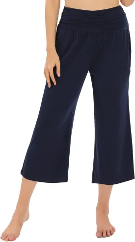 Urban CoCo Women's Comfy Yoga Capri Pants Casual Wide Leg Sweatpants High Waist Stretch Cropped Pants