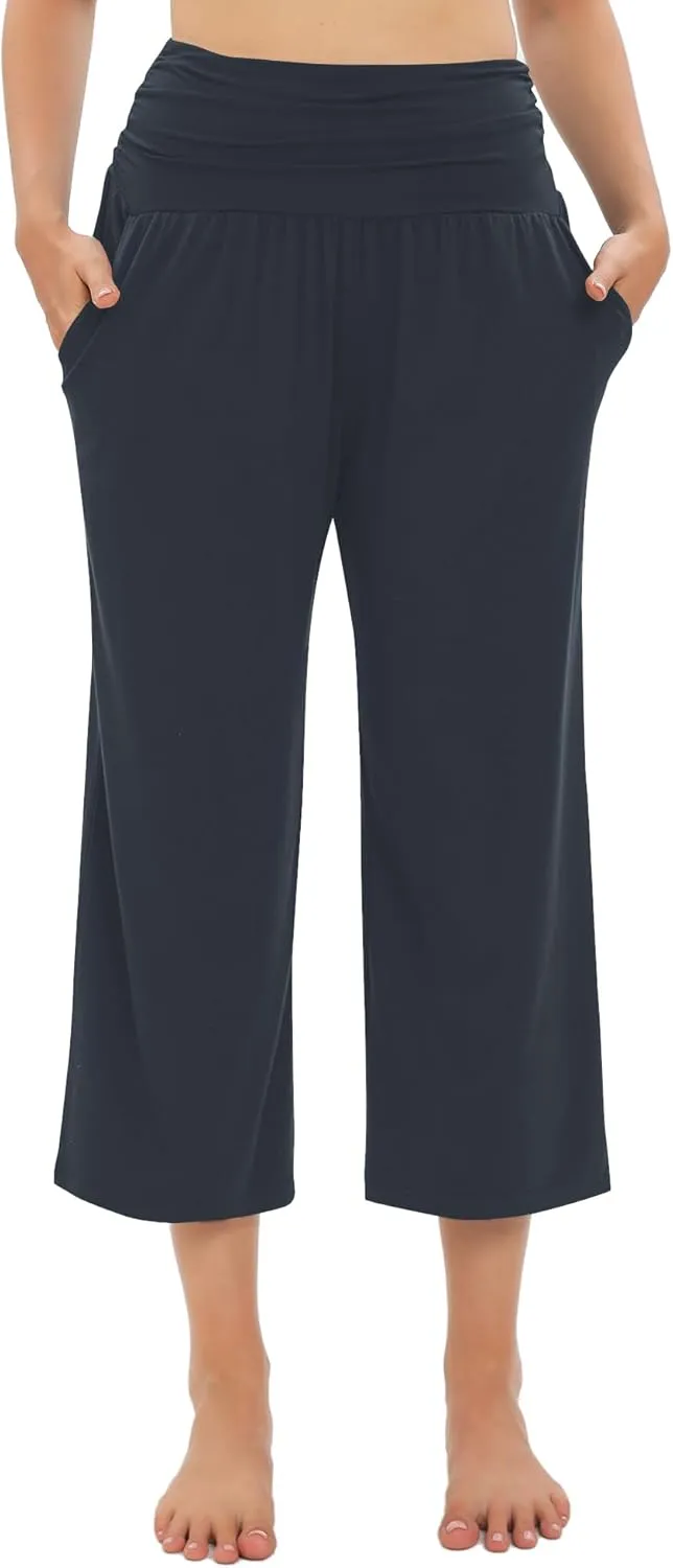 Urban CoCo Women's Comfy Yoga Capri Pants Casual Wide Leg Sweatpants High Waist Stretch Cropped Pants