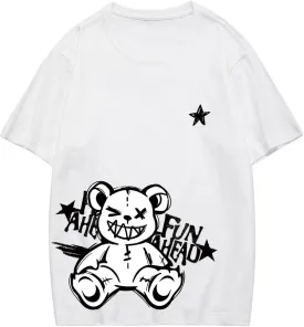 Verdusa Men's Letter Graphic Tees Oversized Cotton T Shirt Drop Shoulder Crew Neck Slogan Tee Top