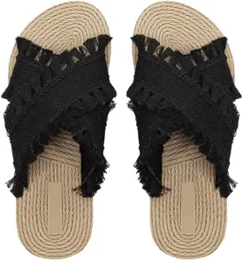 Verdusa Women's Fringe Criss Cross Strap Summer Sandals Slip On Slides Outdoor Shoes