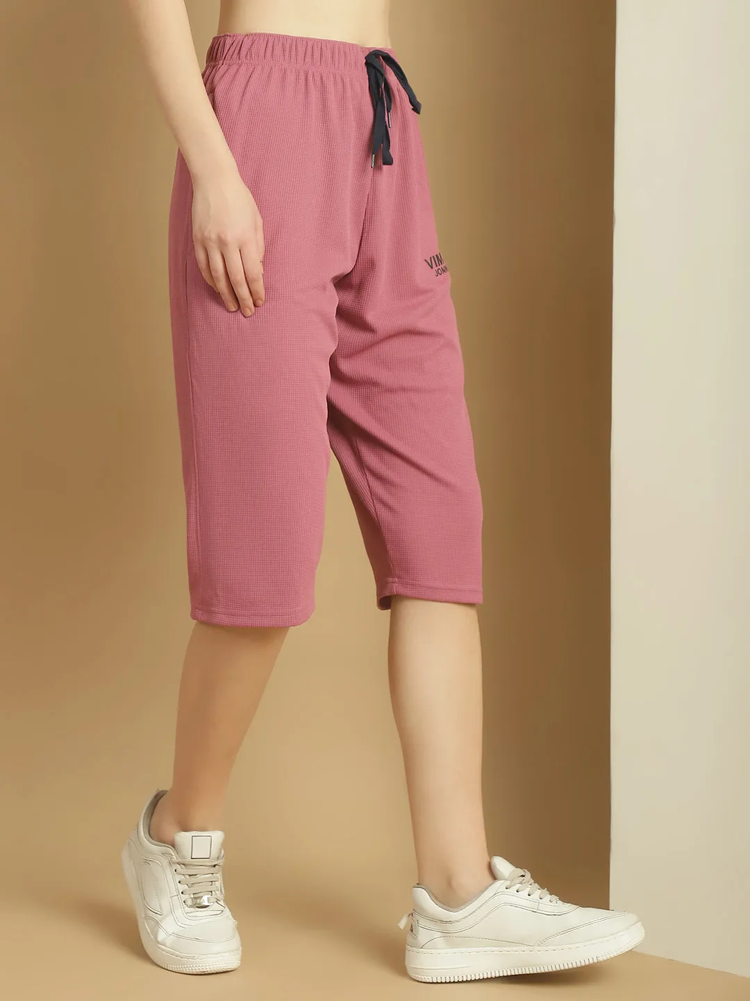 Vimal Jonney Solid Pink Regular Fit Polyster Lycra Capri For Women