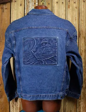 Vintage Cat Embossed Denim Jacket 90s 2XL