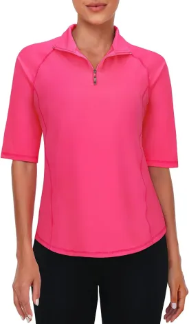 Viracy Half Sleeve Womens Golf Polo Shirts 1/4 Zip Up Moisture Wicking Running Workout Tops