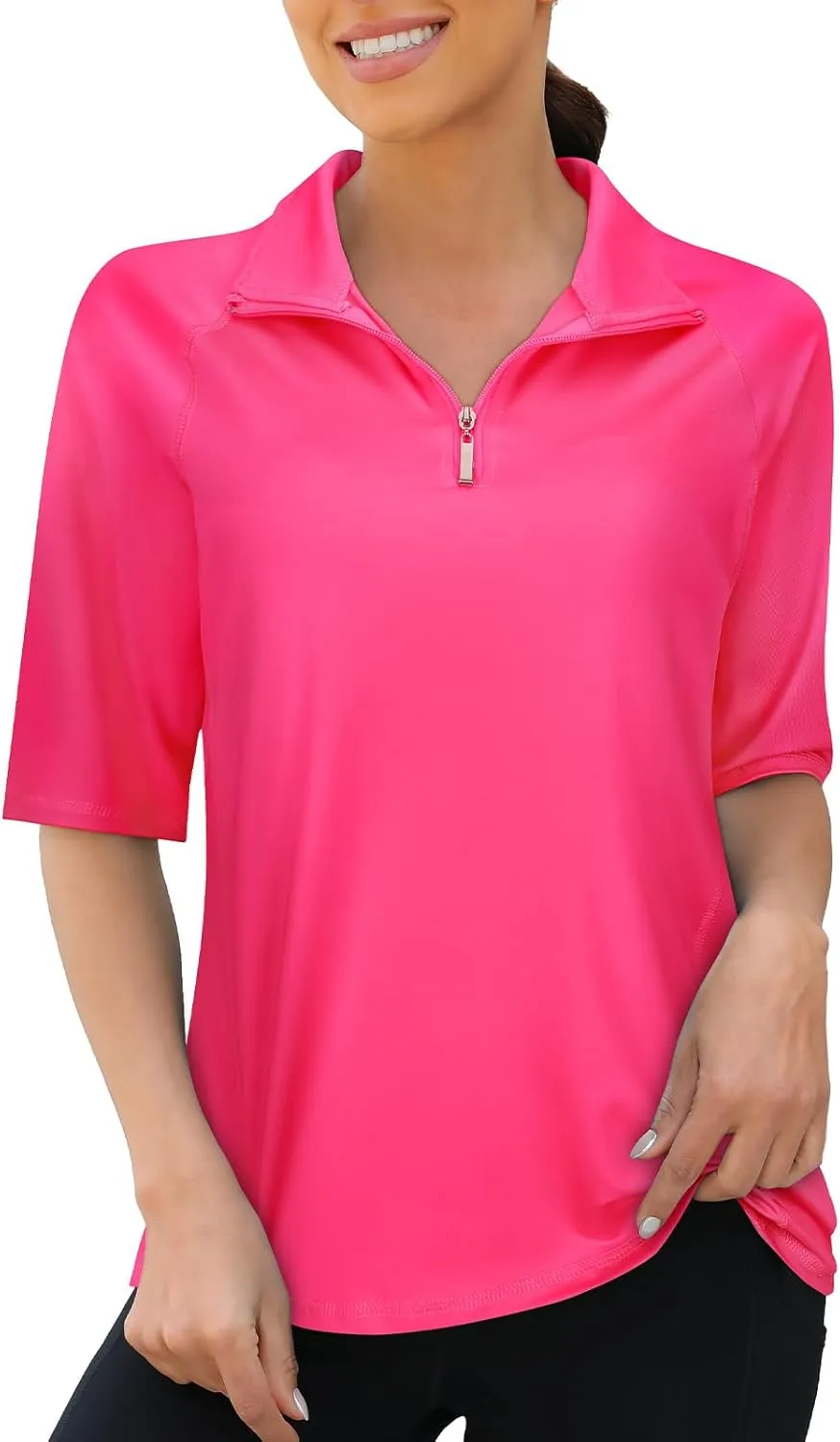 Viracy Half Sleeve Womens Golf Polo Shirts 1/4 Zip Up Moisture Wicking Running Workout Tops