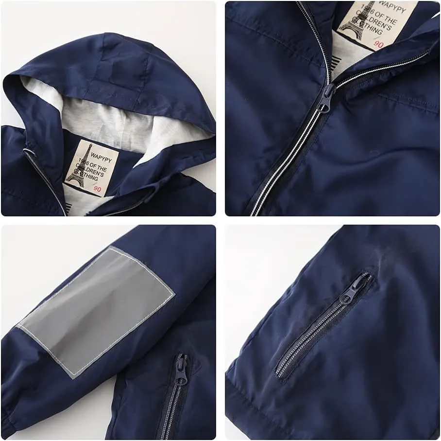 Volunboy Toddler Boys Windbreaker Casual Outerwear Kids Lightweight Zip Hooded Jacket Baby Cute Dust Coat