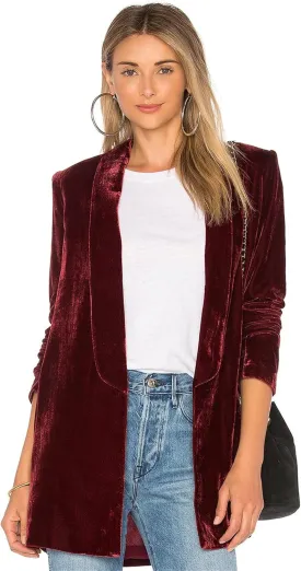 Women's Velvet Blazer Jackets Casual Long Sleeve Lapel Collar Pocketed Velvet Cardigan
