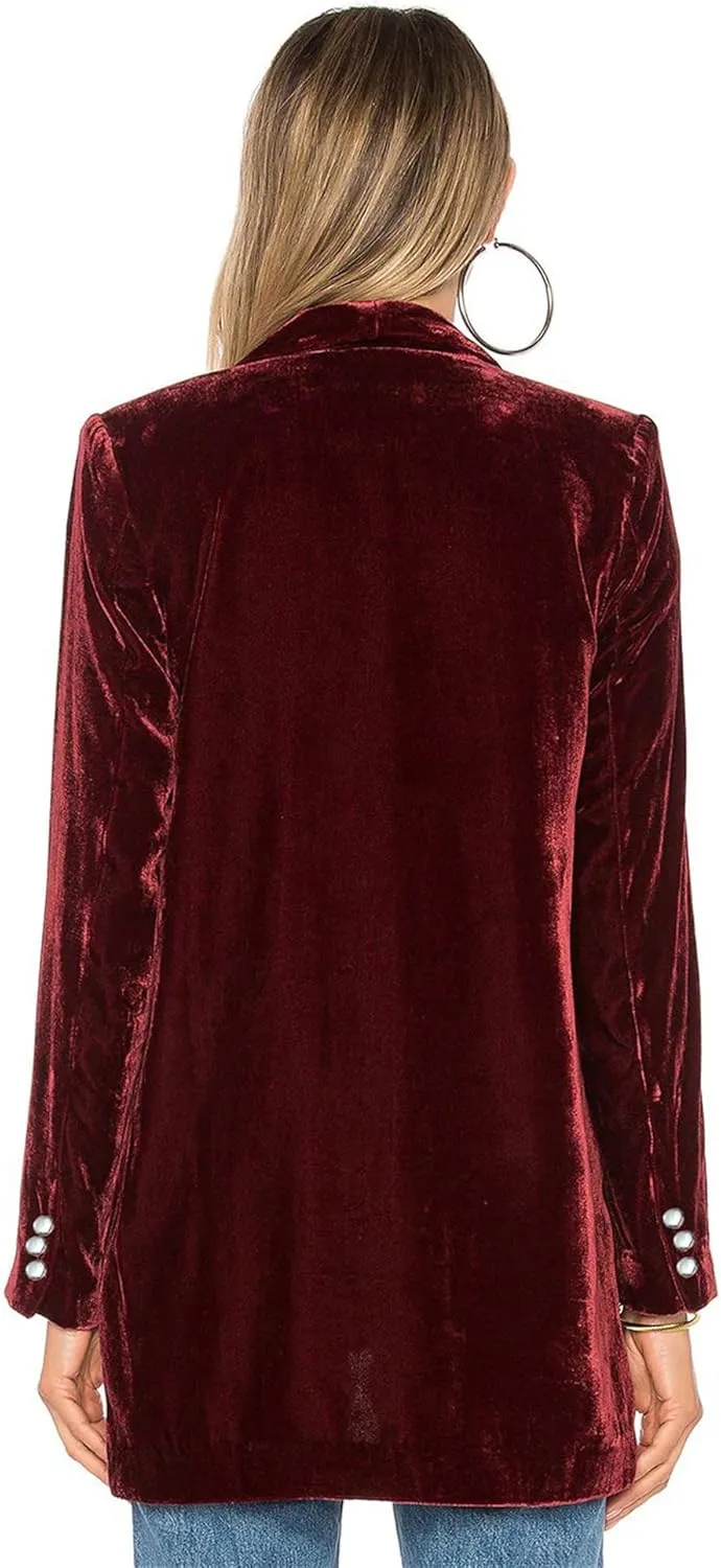 Women's Velvet Blazer Jackets Casual Long Sleeve Lapel Collar Pocketed Velvet Cardigan