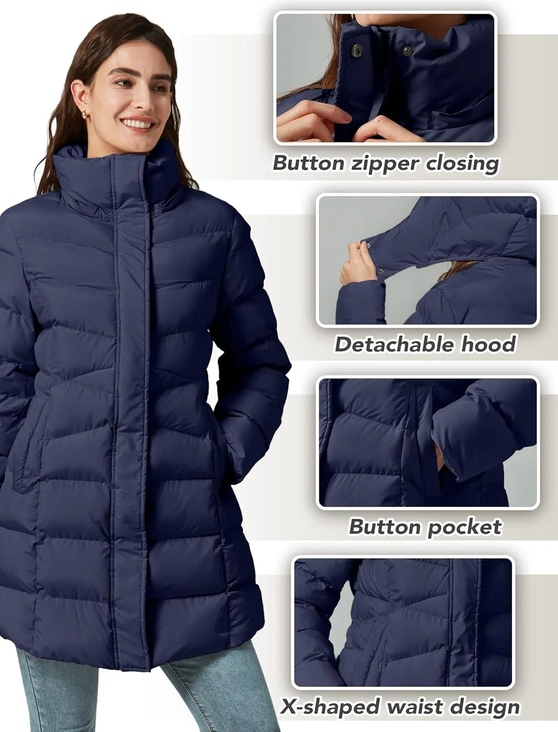 Women's Winter Warm Long Puffer Jacket Detachable Hood Quilted Thicken Coats