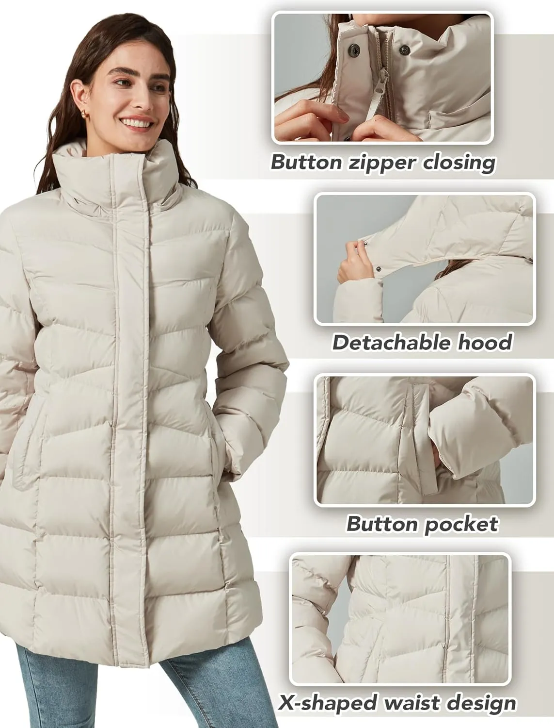 Women's Winter Warm Long Puffer Jacket Detachable Hood Quilted Thicken Coats