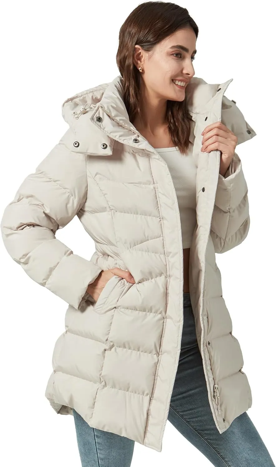 Women's Winter Warm Long Puffer Jacket Detachable Hood Quilted Thicken Coats
