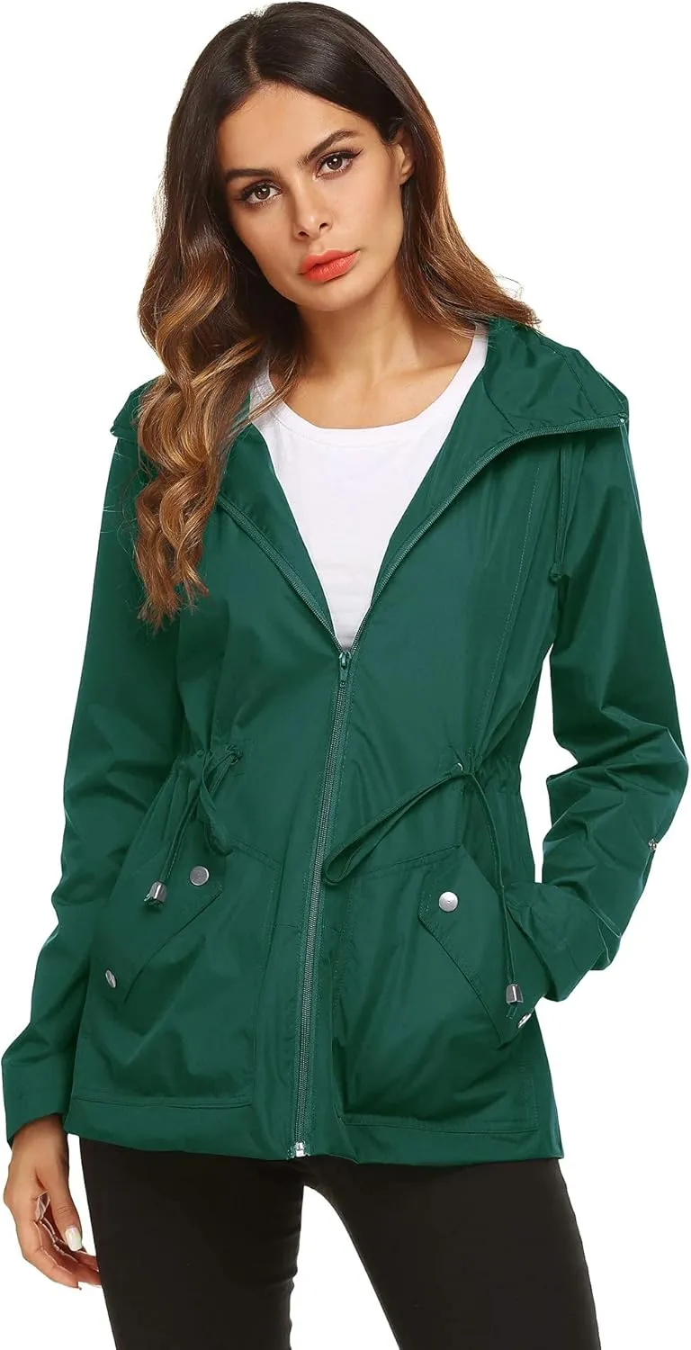 ZHENWEI Rain Jacket Women Waterproof with Lined Raincoat Outdoor Active Travel Hiking