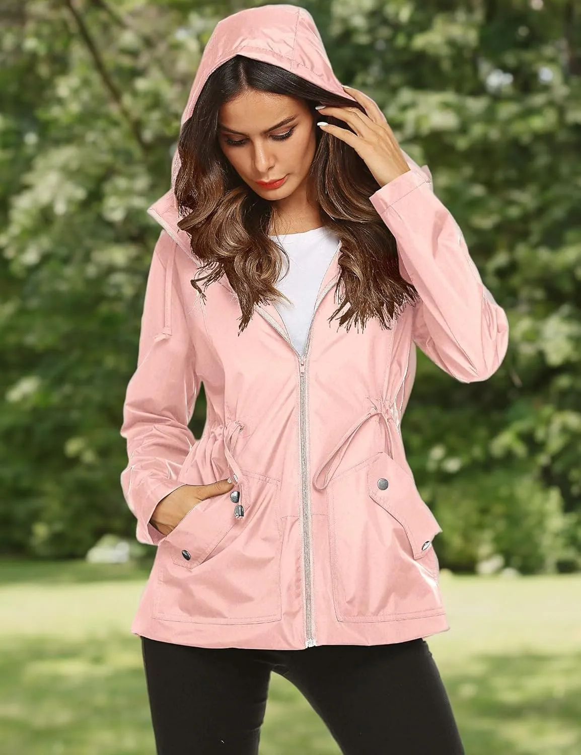 ZHENWEI Rain Jacket Women Waterproof with Lined Raincoat Outdoor Active Travel Hiking