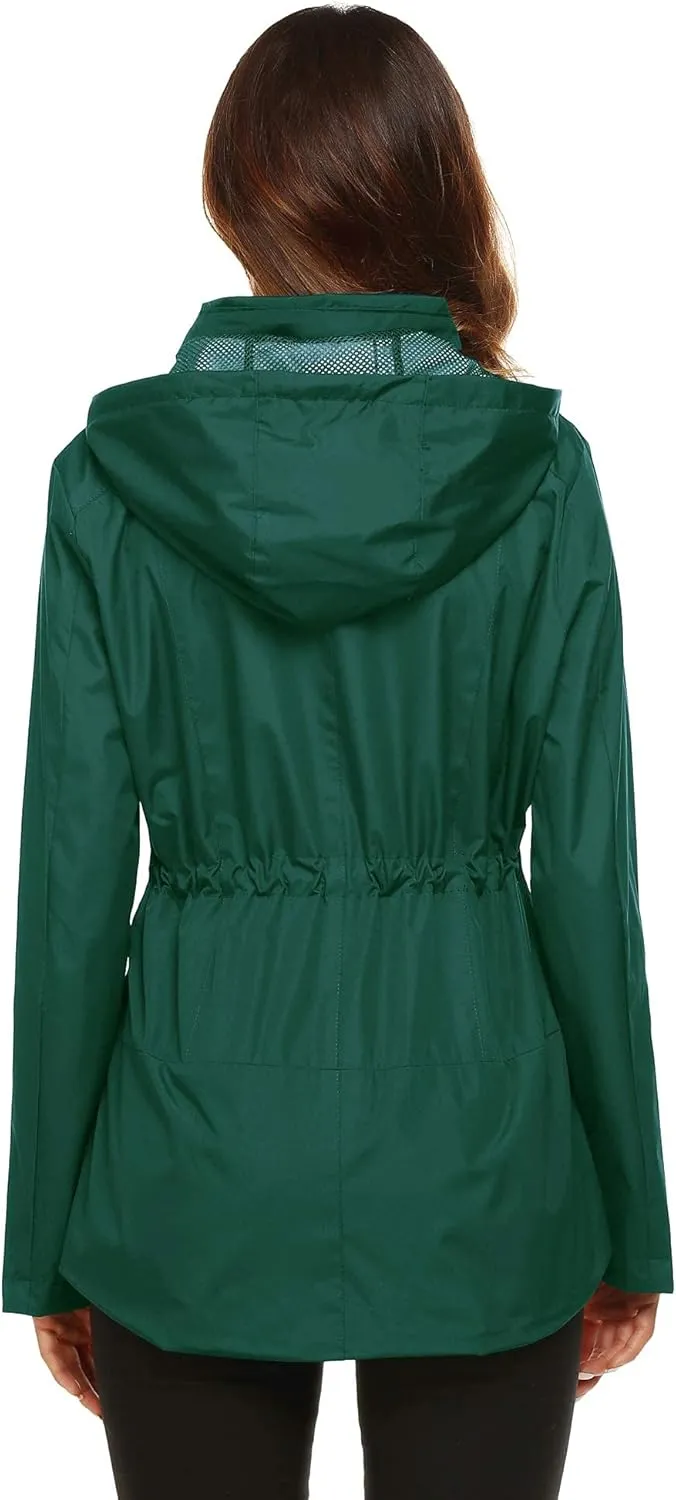 ZHENWEI Rain Jacket Women Waterproof with Lined Raincoat Outdoor Active Travel Hiking