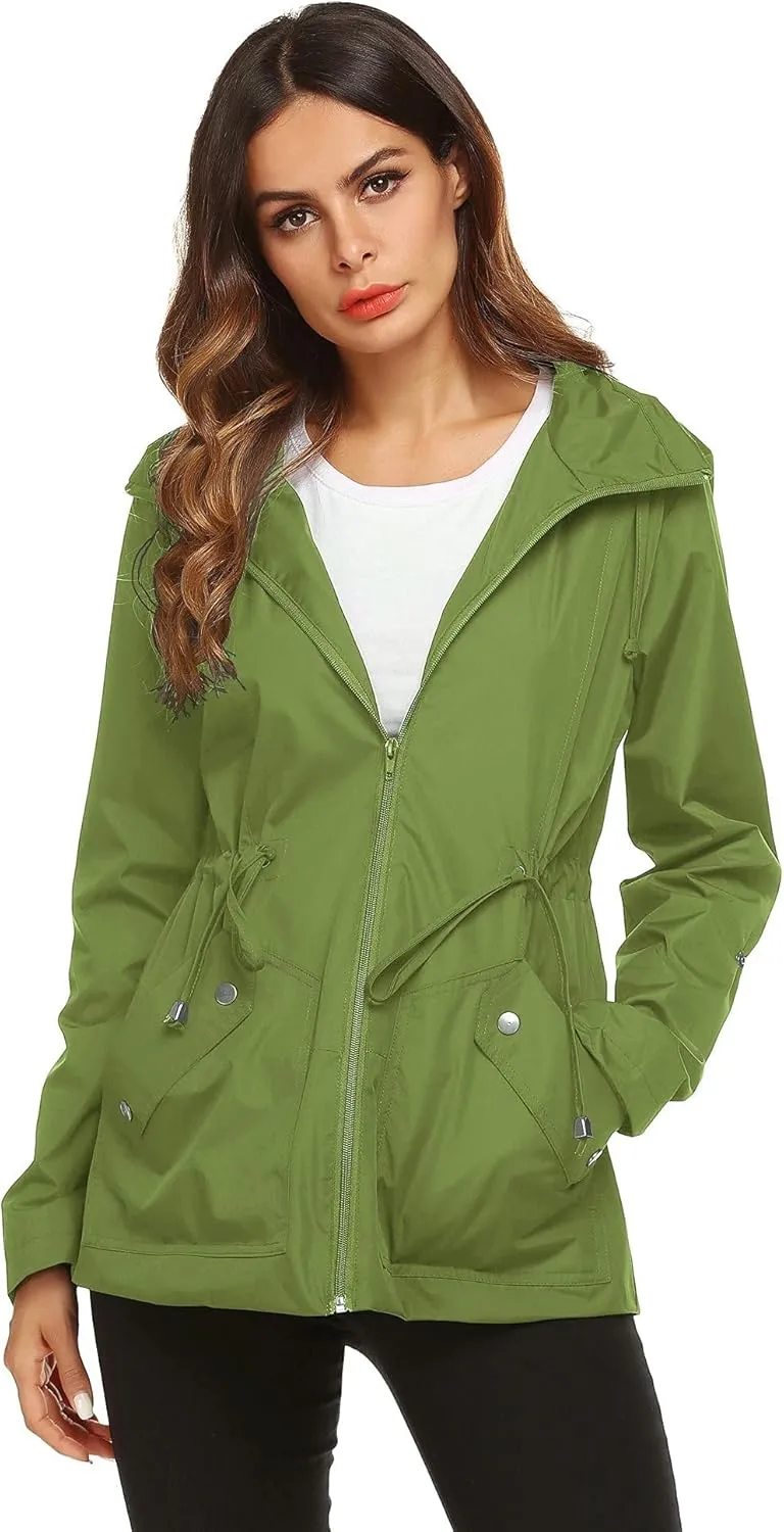 ZHENWEI Rain Jacket Women Waterproof with Lined Raincoat Outdoor Active Travel Hiking