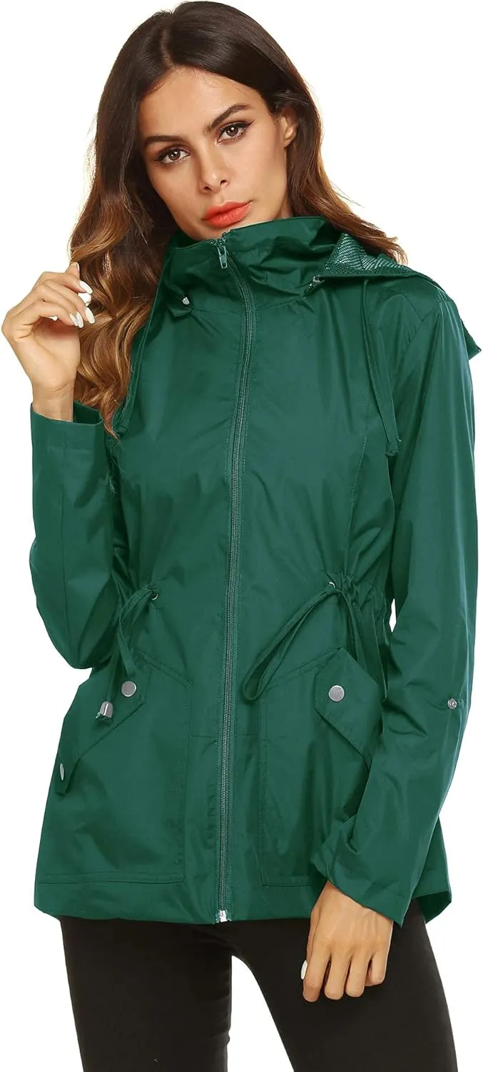 ZHENWEI Rain Jacket Women Waterproof with Lined Raincoat Outdoor Active Travel Hiking