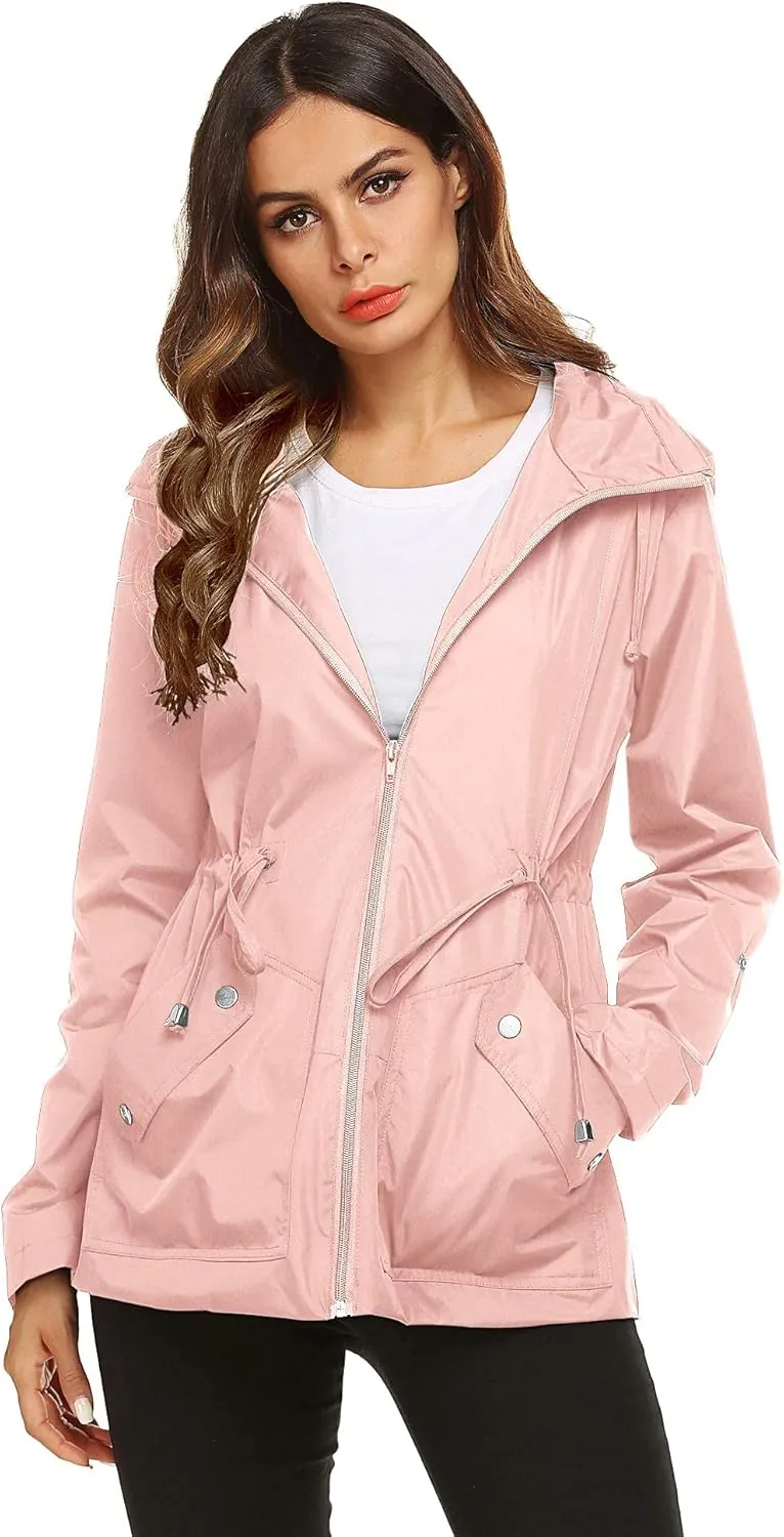 ZHENWEI Rain Jacket Women Waterproof with Lined Raincoat Outdoor Active Travel Hiking