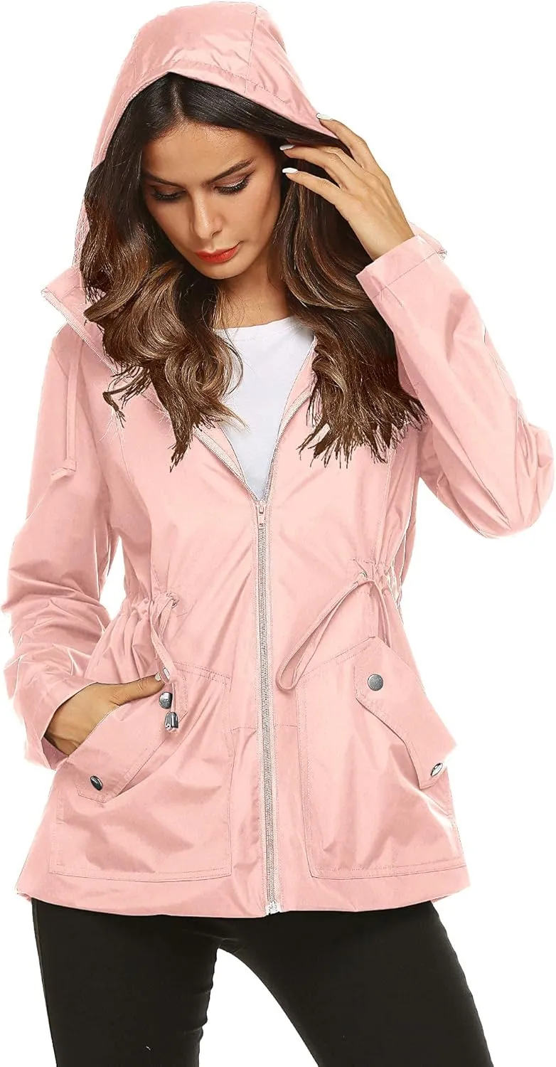 ZHENWEI Rain Jacket Women Waterproof with Lined Raincoat Outdoor Active Travel Hiking