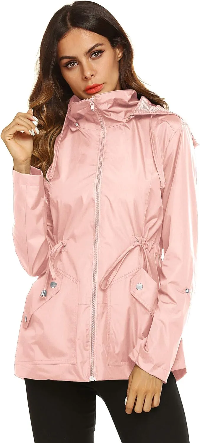 ZHENWEI Rain Jacket Women Waterproof with Lined Raincoat Outdoor Active Travel Hiking